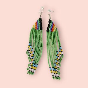 Green long dangly African beaded earrings
